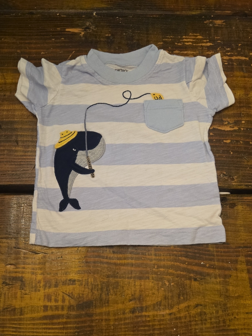 Carter's Light Blue & White Striped Whale Tee with Yellow Hat
